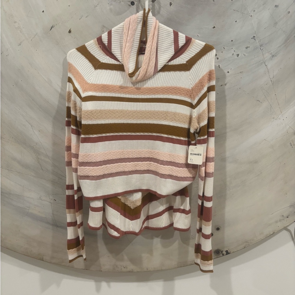 Free People Pink and Brown Striped Cowl Neck Sweater